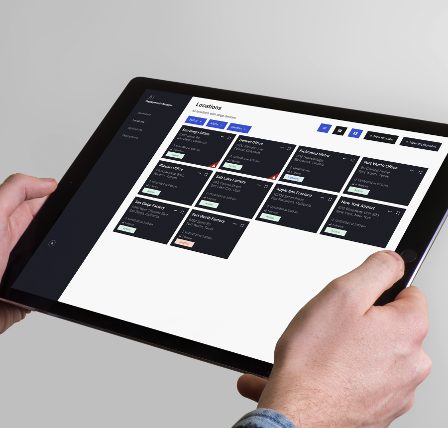 Edge AI deployment dashboard showing device monitoring and management