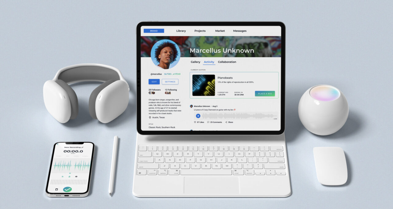 Music platform mobile and tablet views for fans and producers