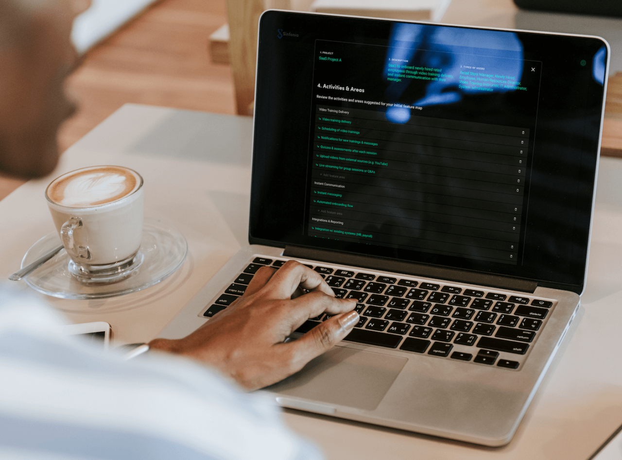 Sinfonia product requirements wizard interface with AI-enhanced workflows